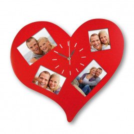 Red Love Heart Wall Clock with 4 Photo Frames