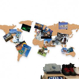 Corkboard map of the world with photos